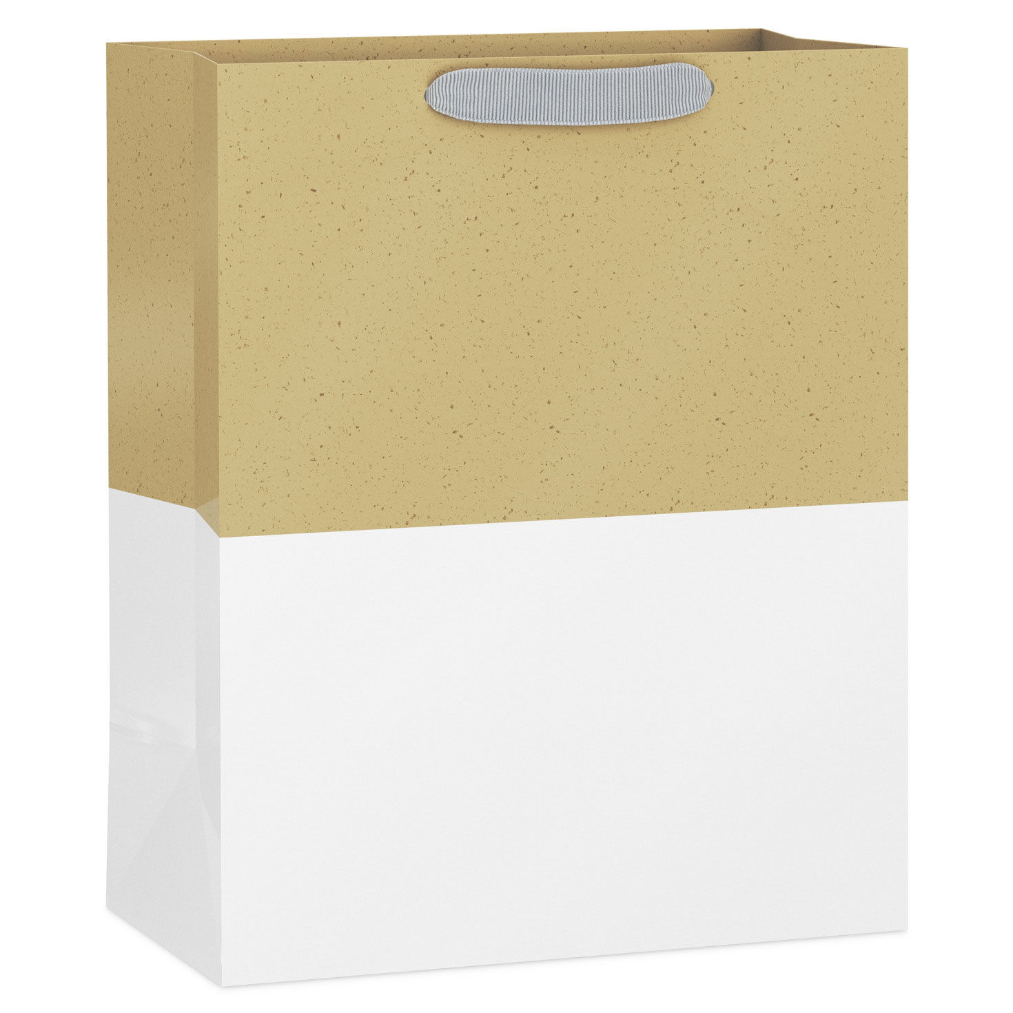13" White and Kraft Color Block Large Gift Bag