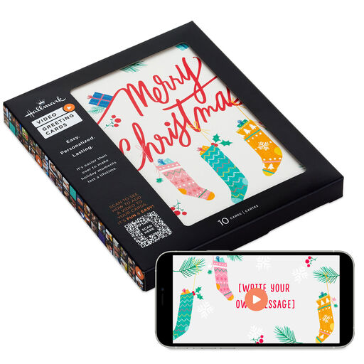 Holiday Stockings Boxed Christmas Video Greeting Cards, Pack of 10, 