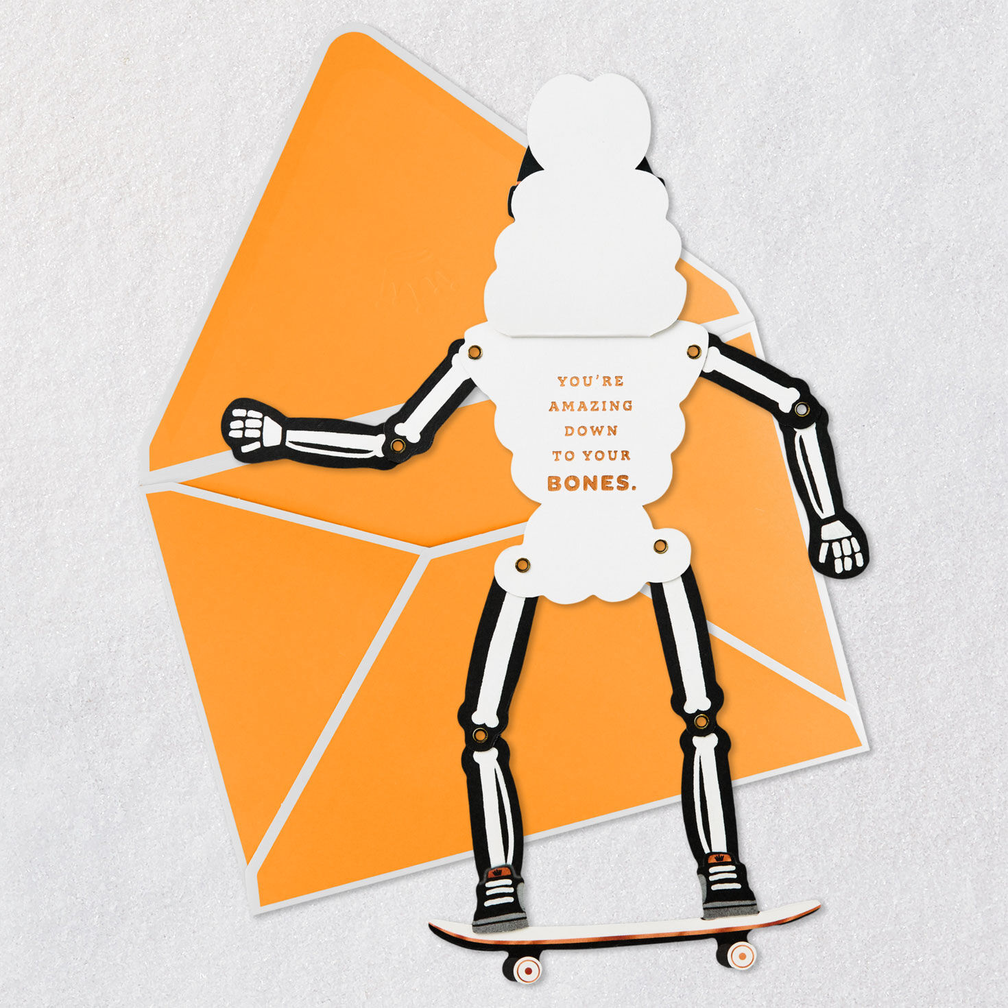 Skateboarding Skeleton Paper Craft Halloween Card Open card with envelope image number 3