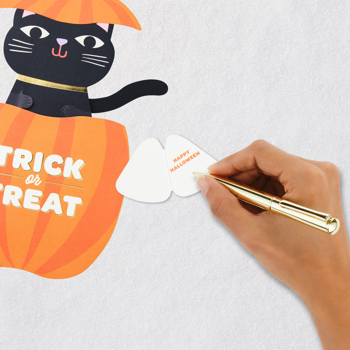Cat Popping Out Pumpkin Halloween Card Signing card image number 6