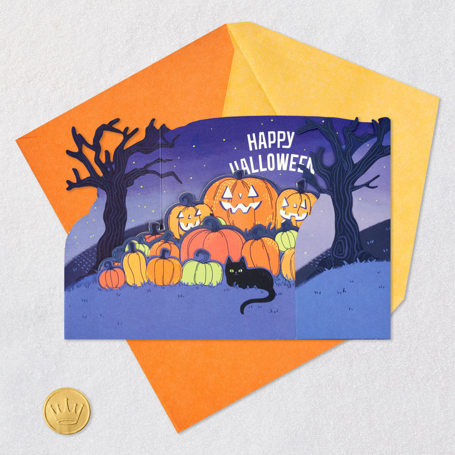 Light-Up Pumpkin Patch Musical Halloween Pop-Up Card Card Front with Envelope and Gold Seal image number 8