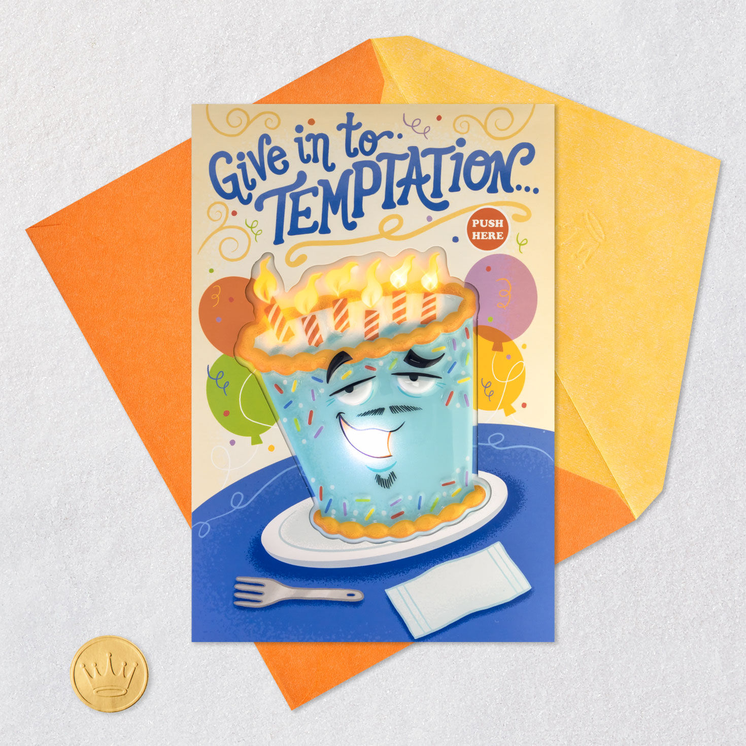 Flirty Cake Card With Light and Motion for Woman Card Front with Envelope and Gold Seal image number 5