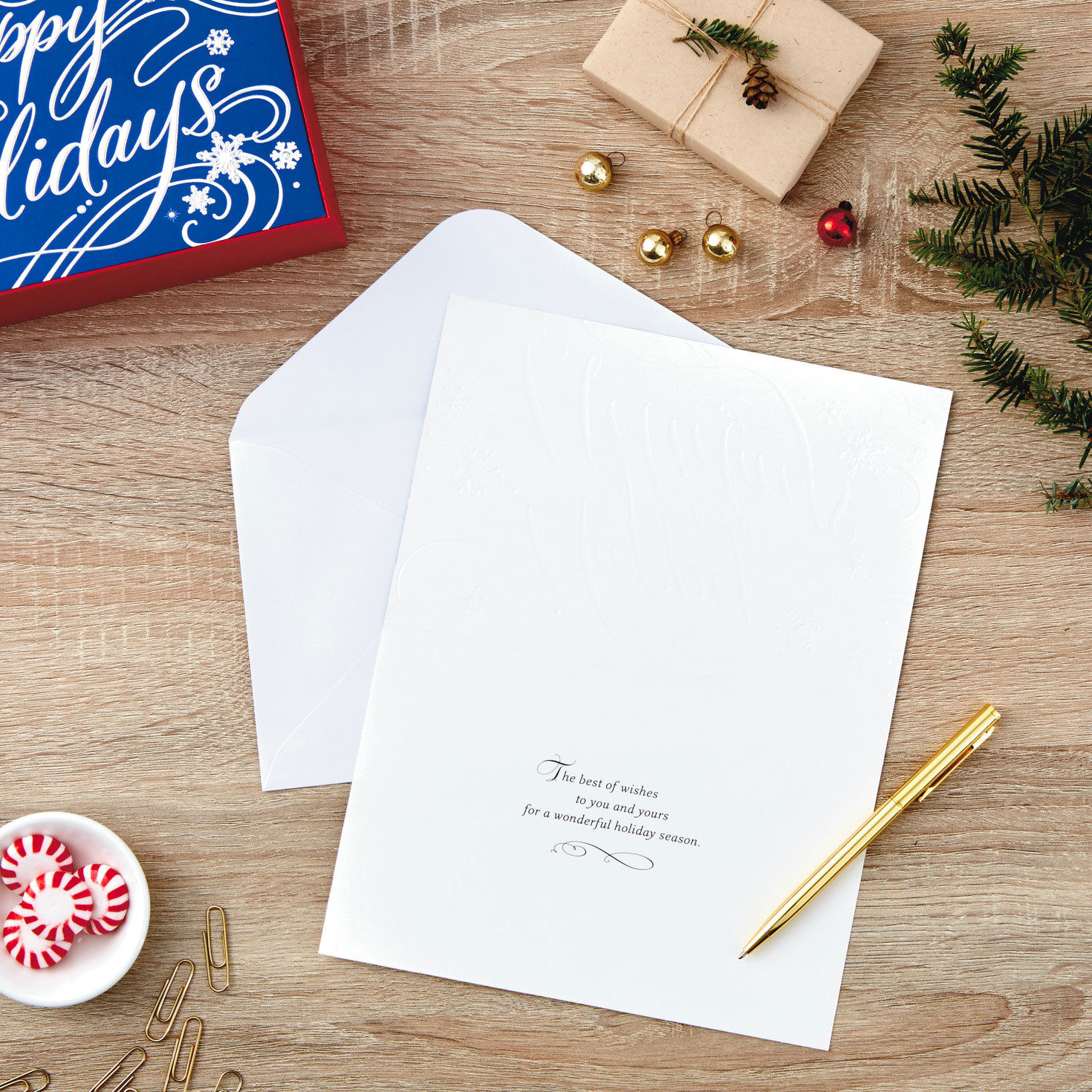 Blue and Silver Boxed Christmas Cards Bulk Pack in use image number 6