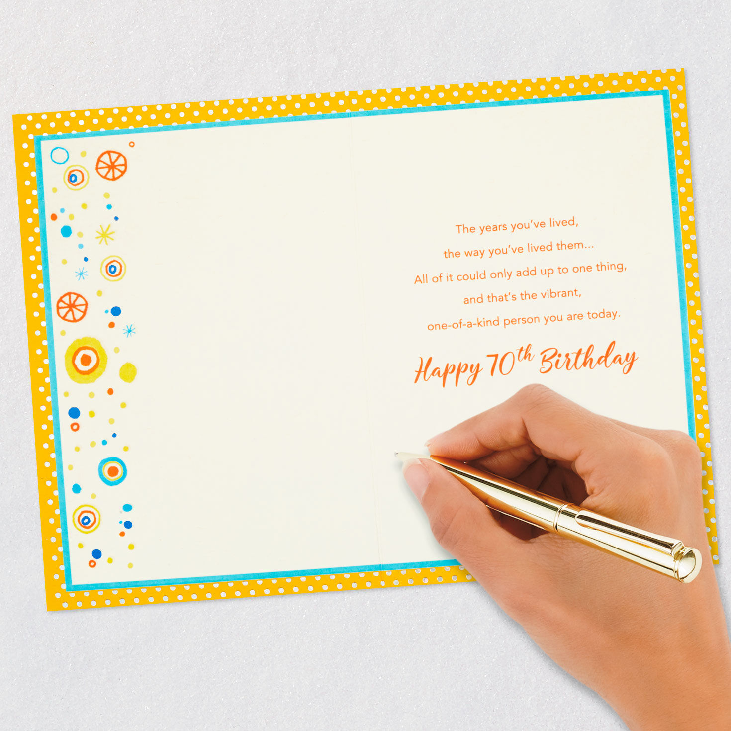 Yellow Circles Pattern 70th Birthday Card signing card image number 6