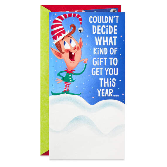 Indecisive Elf Funny Pop-Up Money Holder Christmas Card