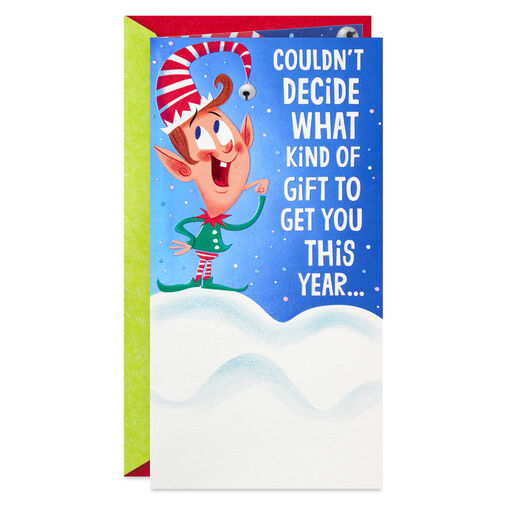 Indecisive Elf Funny Pop-Up Money Holder Christmas Card, 