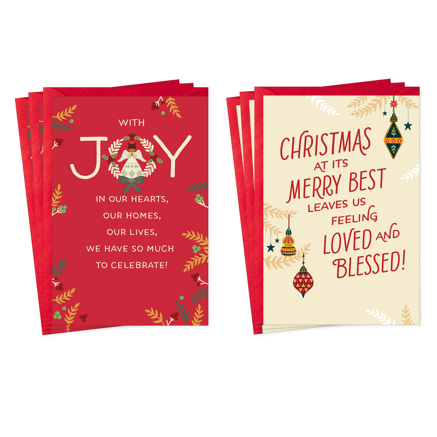 Praying Angel and Vintage Ornaments Christmas Cards, Pack of 6