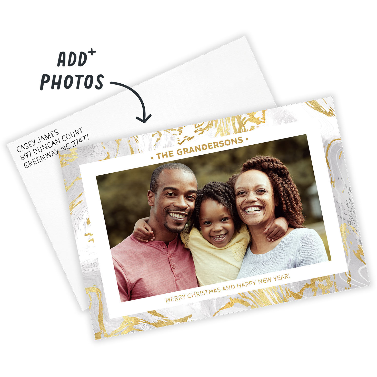 Marbled Flat Christmas and New Year Photo Card, , large image number 2