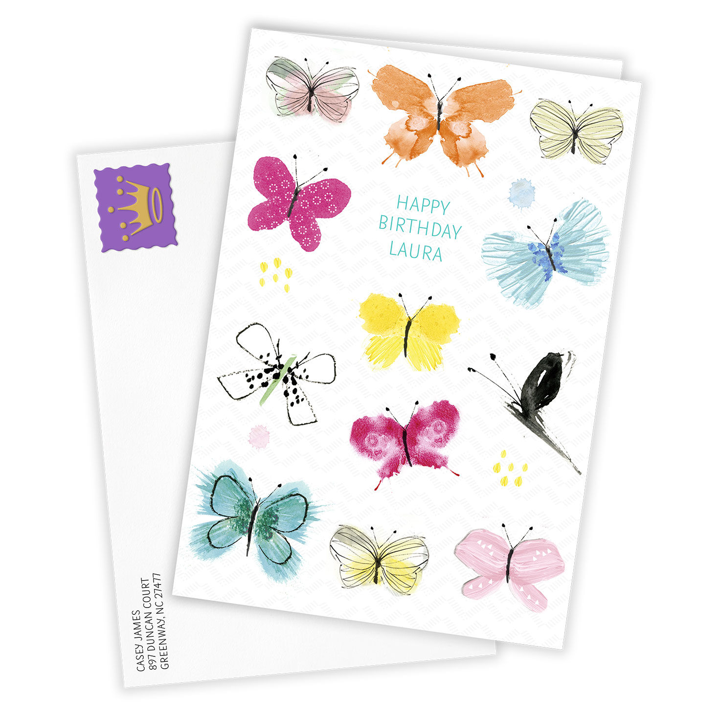 Watercolor Butterflies Personalized Birthday Card Card Front with Envelope image number 2