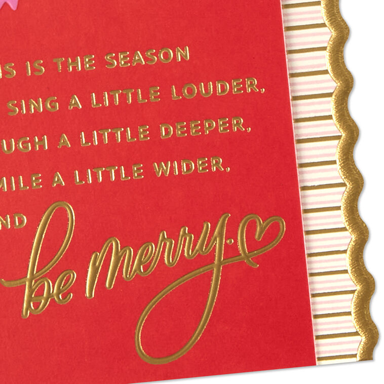Elegant Pink Bow on Red Christmas Card Card Front Detail image number 5