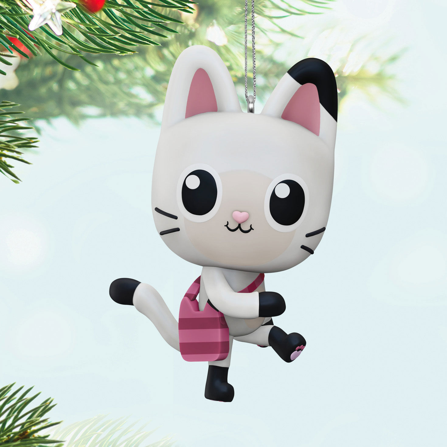 Gabby's Dollhouse Panda Cat Keepsake Ornament hanging on tree image number 2