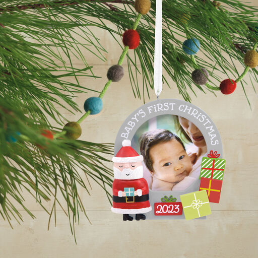 Santa and Presents Baby's First Christmas 2023 Picture Frame Hallmark Ornament, 