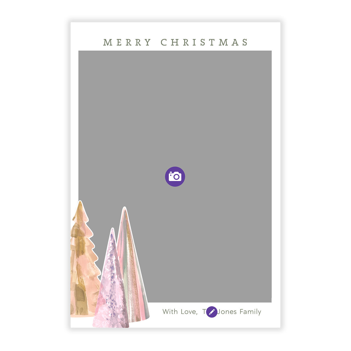 Watercolor Trees Personalized Christmas Photo Card Card Front indicating personalization image number 5