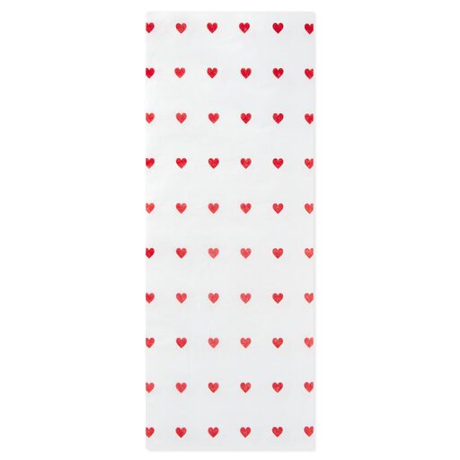 Tiny Red Hearts on White Tissue Paper, 6 sheets, 