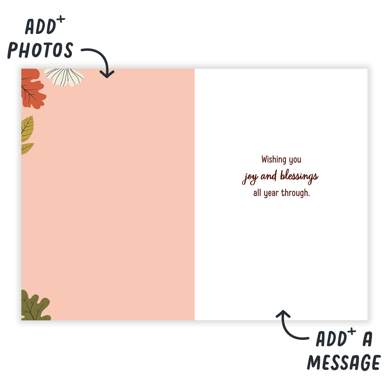 Leaf Acorn Drawings Personalized Thanksgiving Card Open Card indicating personalization image number 3