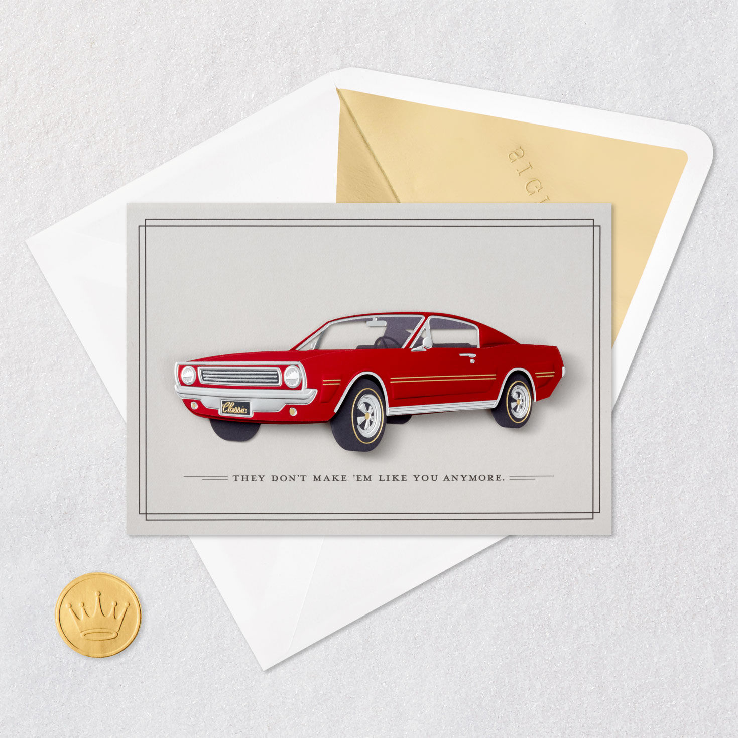 True Classic Vintage Red Car Father's Day Card Card Front with Envelope and Gold Seal image number 5