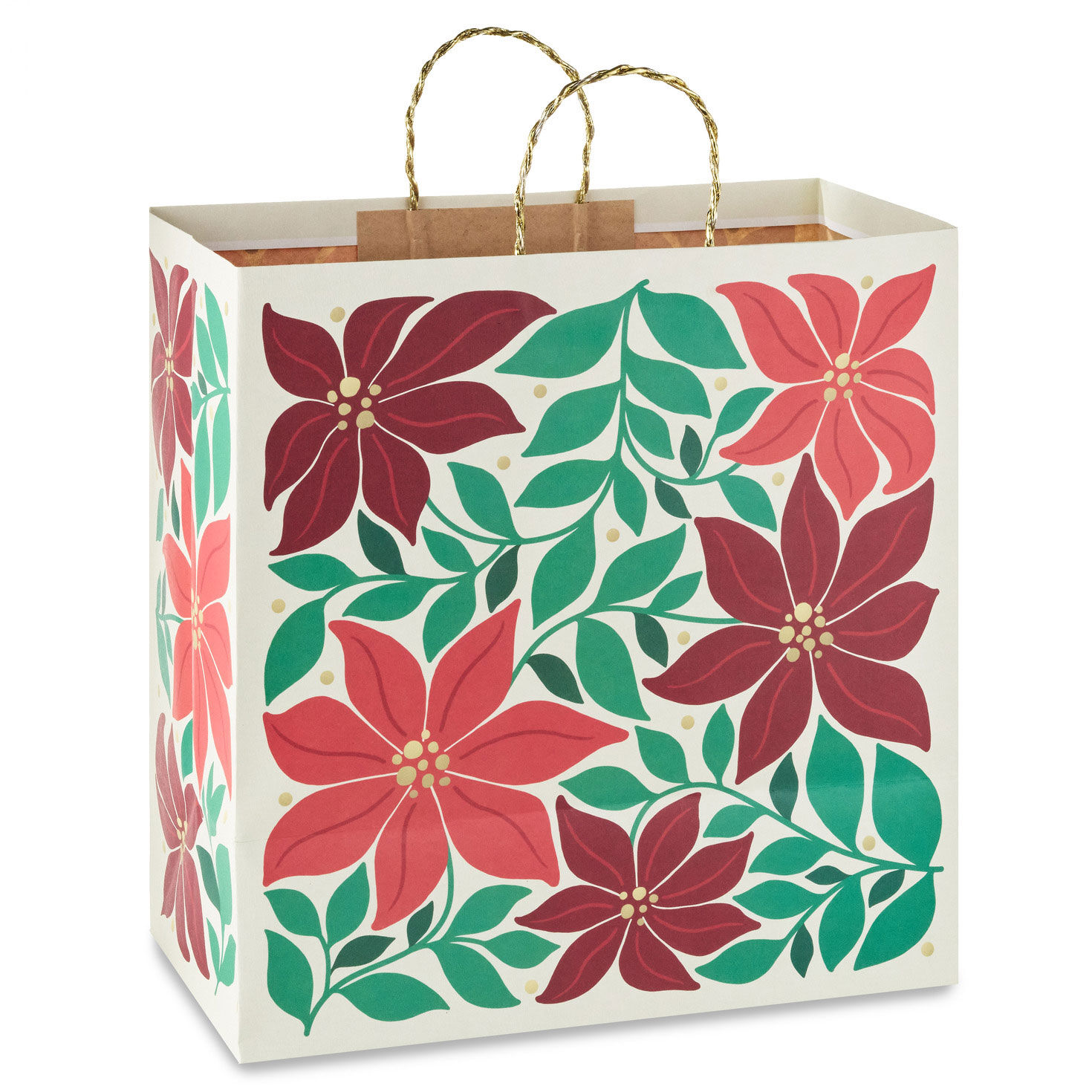 Modern Poinsettia Red Christmas Gift Bag Back image number 6