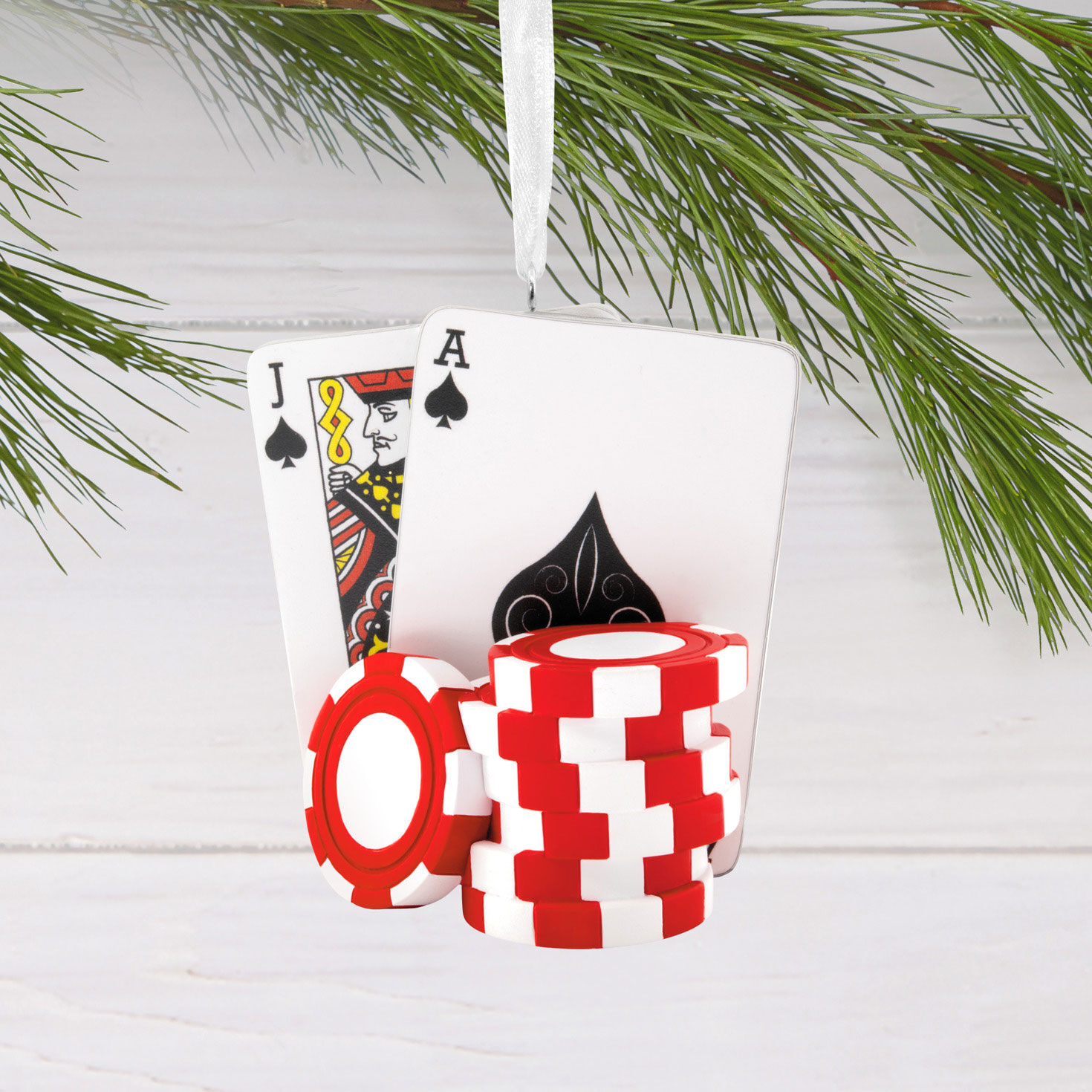 Poker Chips and Cards Christmas Ornament hanging on tree image number 2