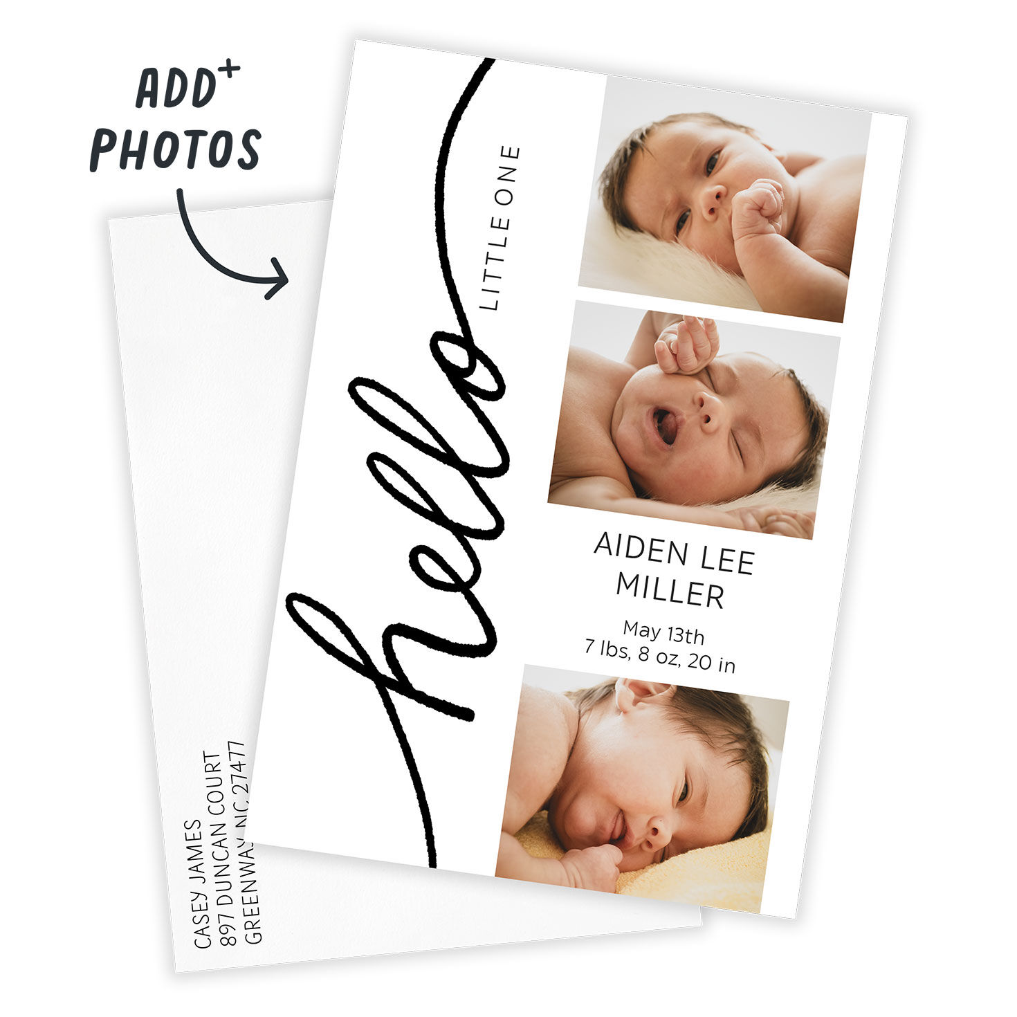 Hello Little One Black and White Birth Announcement, , large image number 2