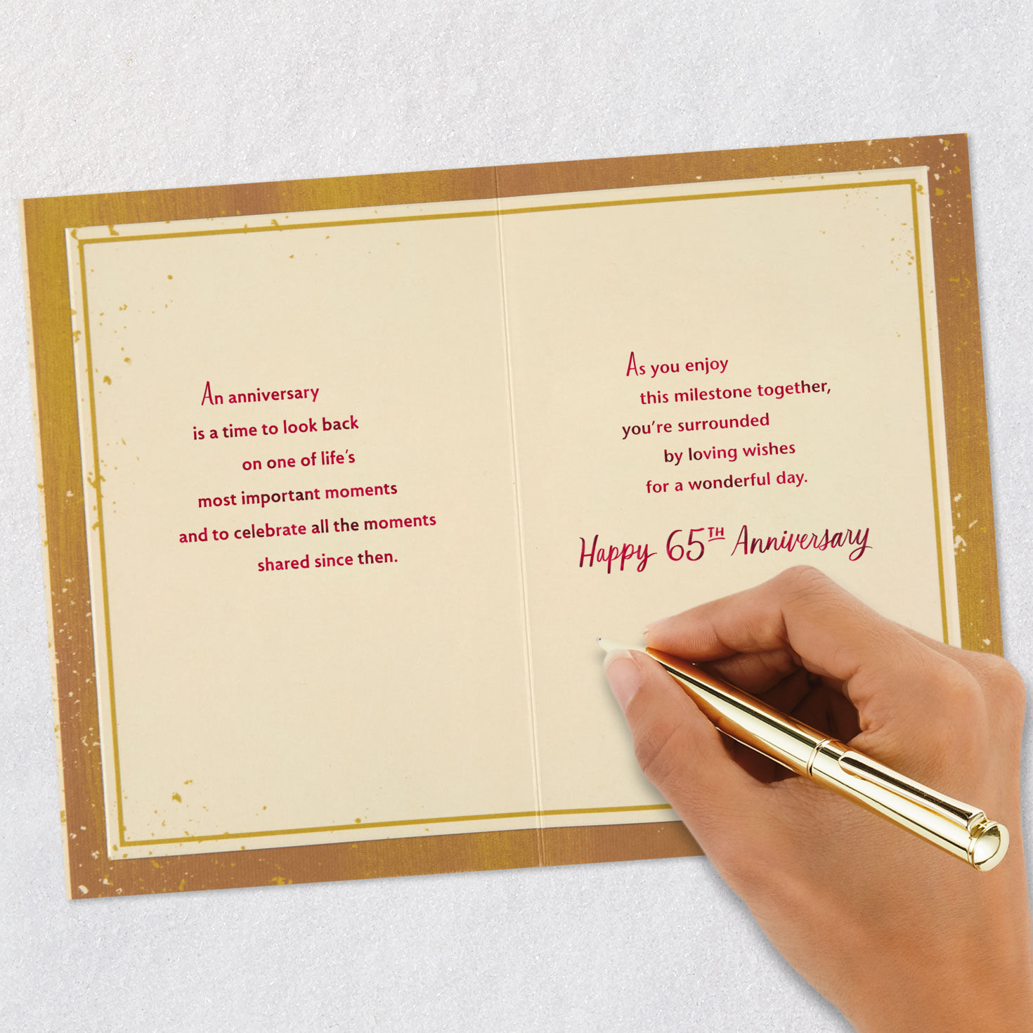 Burgundy and Gold Lettering 65th Anniversary Card Signing card image number 7