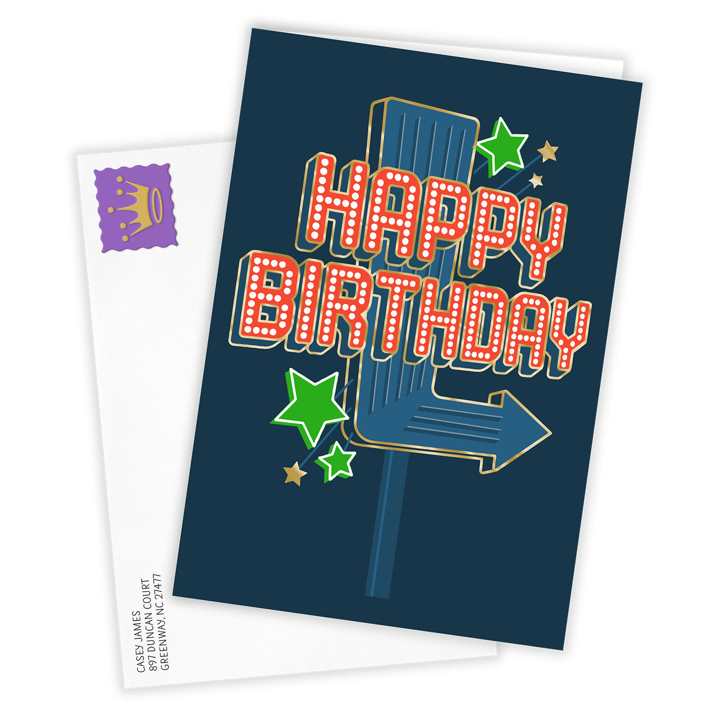 Arrow Neon Sign Personalized Birthday Card Card Front with Envelope image number 2