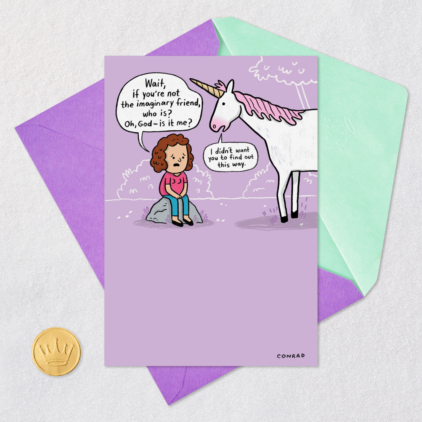 Imaginary Friend Unicorn Funny Birthday Card Card Front with Envelope and Gold Seal image number 6