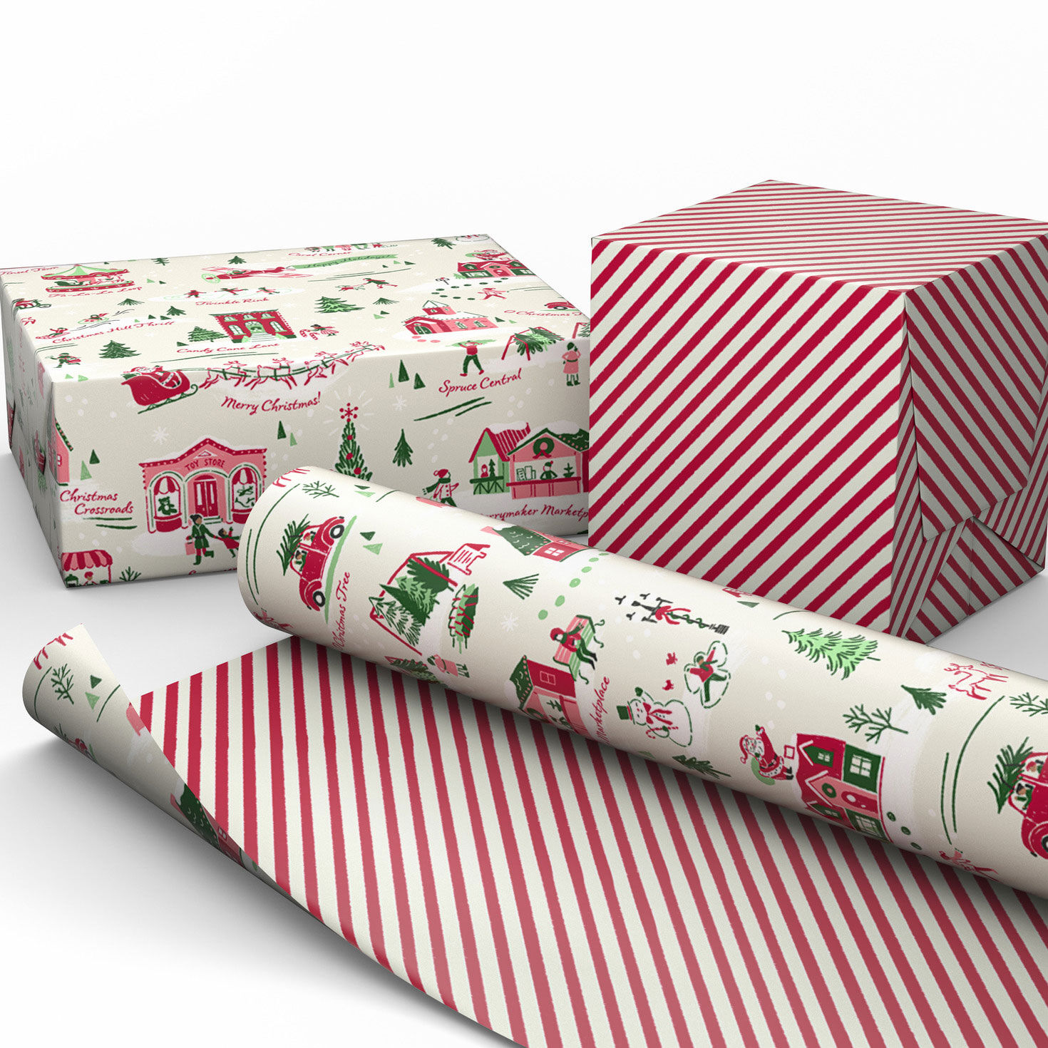 Holiday Toile/Red and White Stripes Reversible Wrap Wrapped pkg image number 2