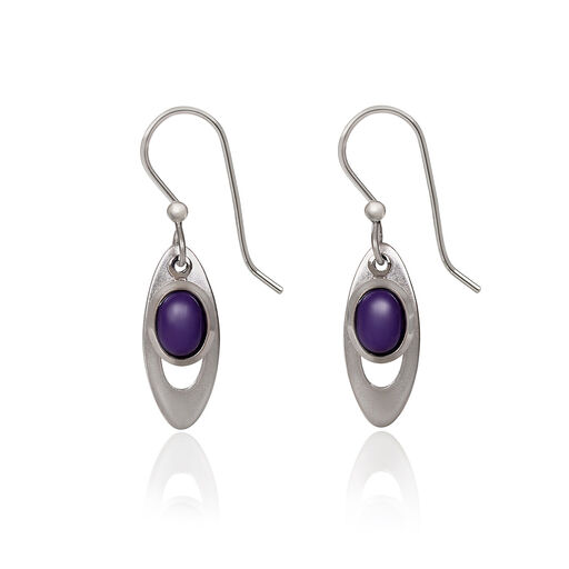 Silver Forest Purple Stone and Silver-Tone Teardrop Metal Earrings, 