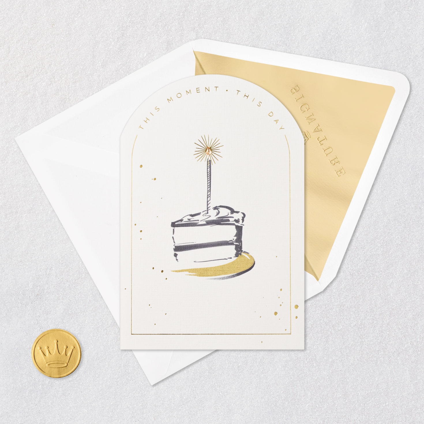Vintage Cake Slice on Arched Birthday Card Card Front with Envelope and Gold Seal image number 5