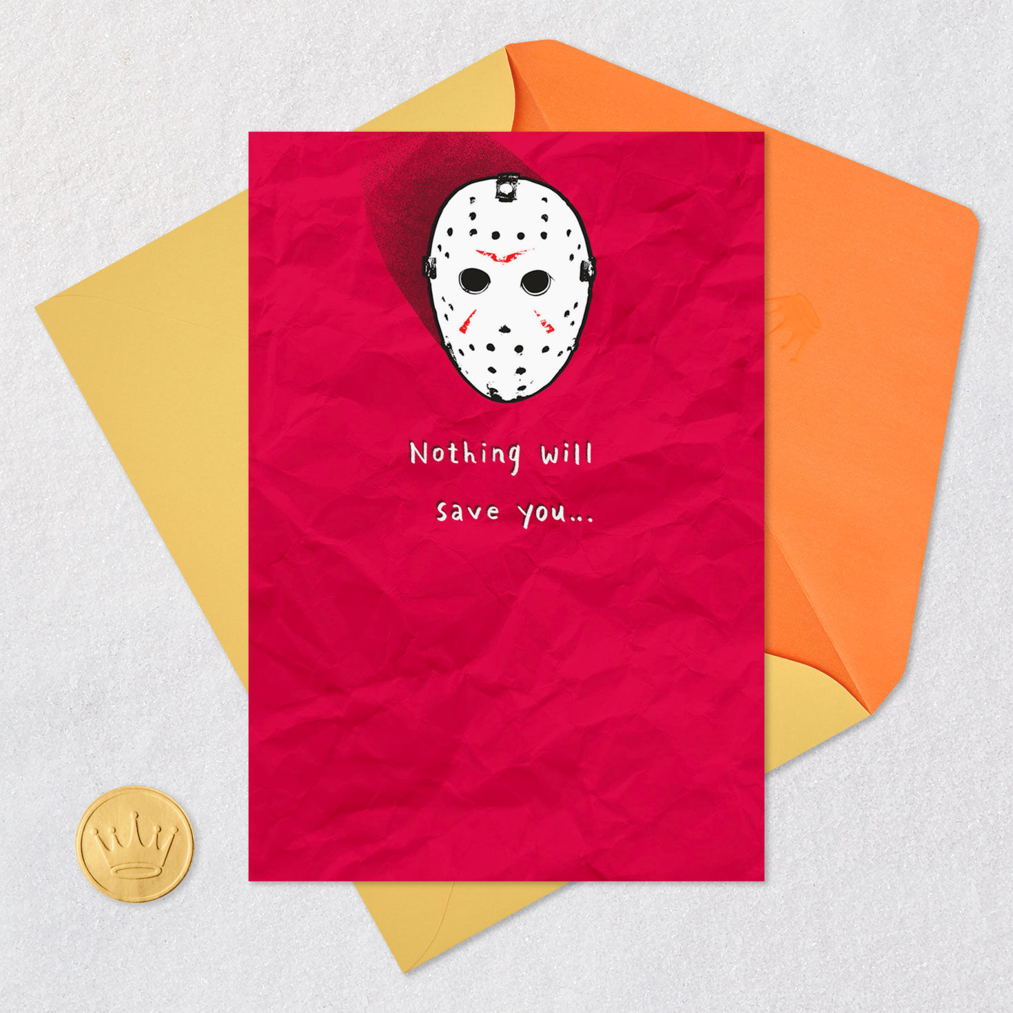 Jason Voorhees Mask Horror Movie Birthday Card Card Front with Envelope and Gold Seal image number 5