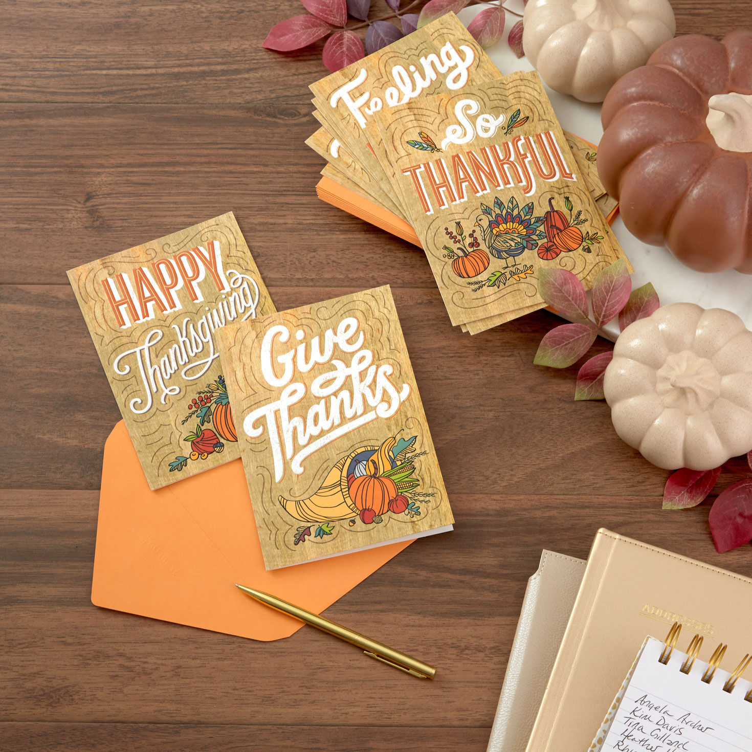 Pumpkins and Leaves Thanksgiving Card Assortment in use image number 6