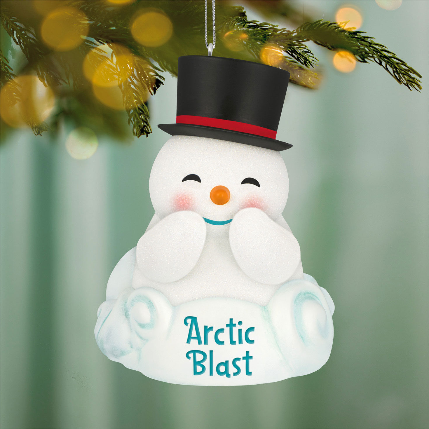 Laughing Snowman on Snow Keepsake Ornament hanging on tree image number 2