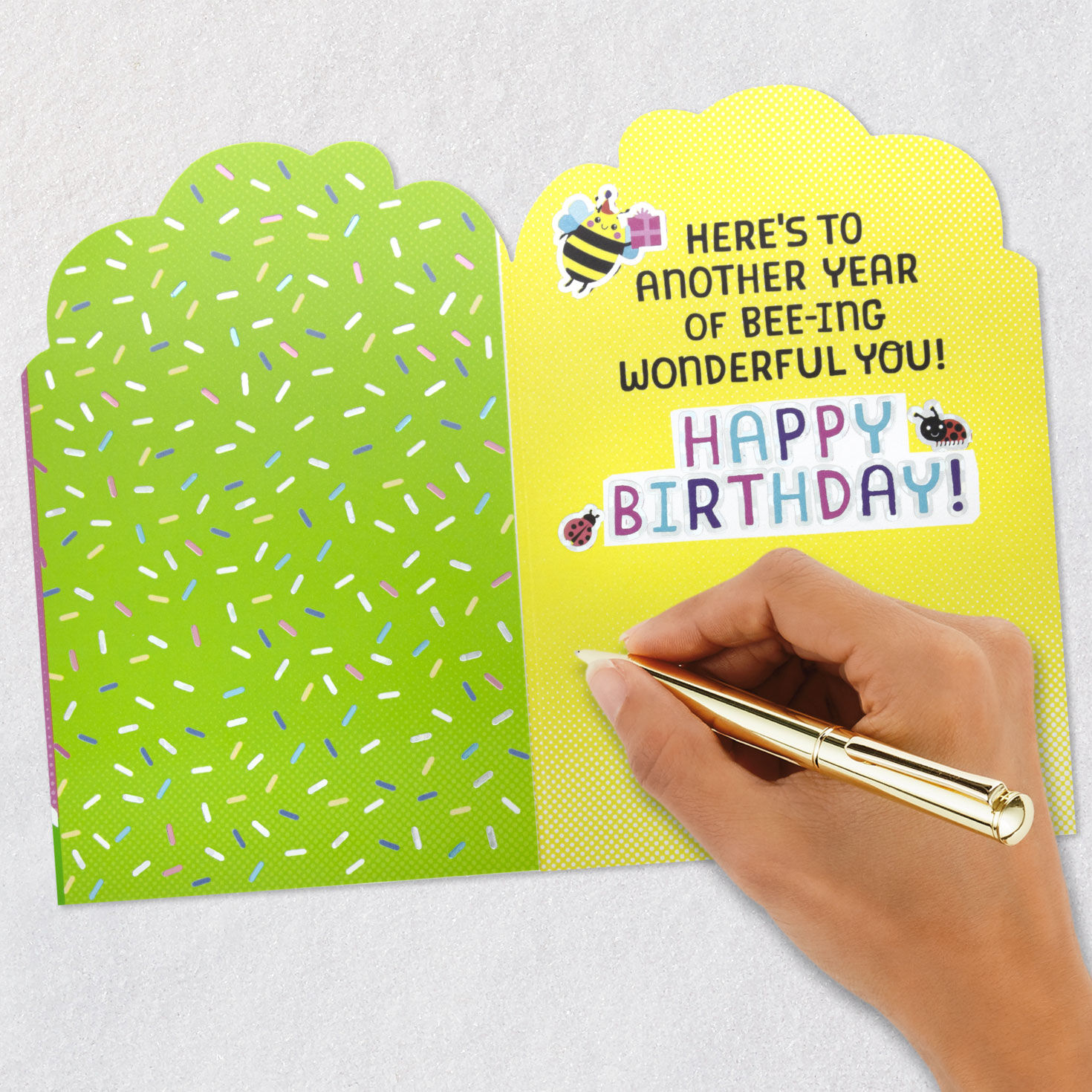 Smiling Flower and Bees Kids Birthday Card signing card image number 6