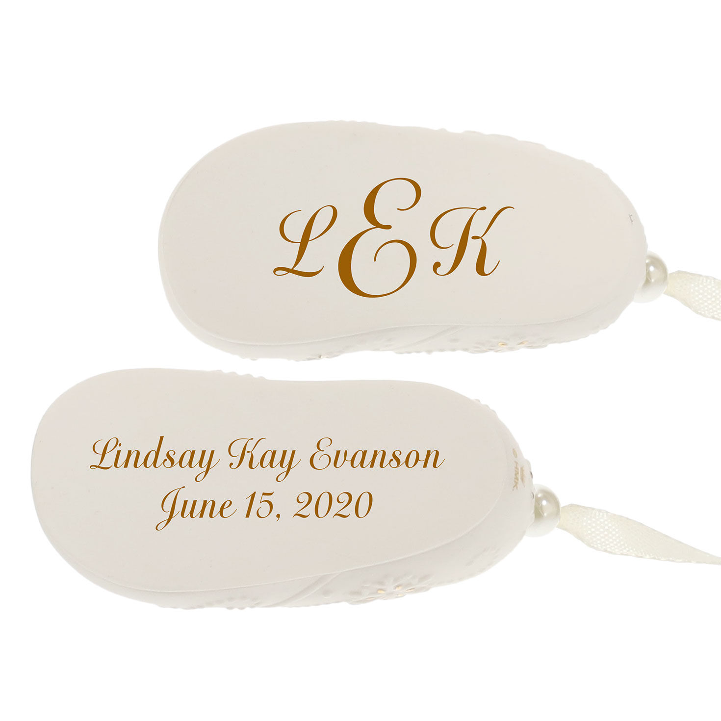 Baby&rsquo;s First Christmas Monogram Booties Porcelain Personalized Ornament, Custom Text bottom image number 6