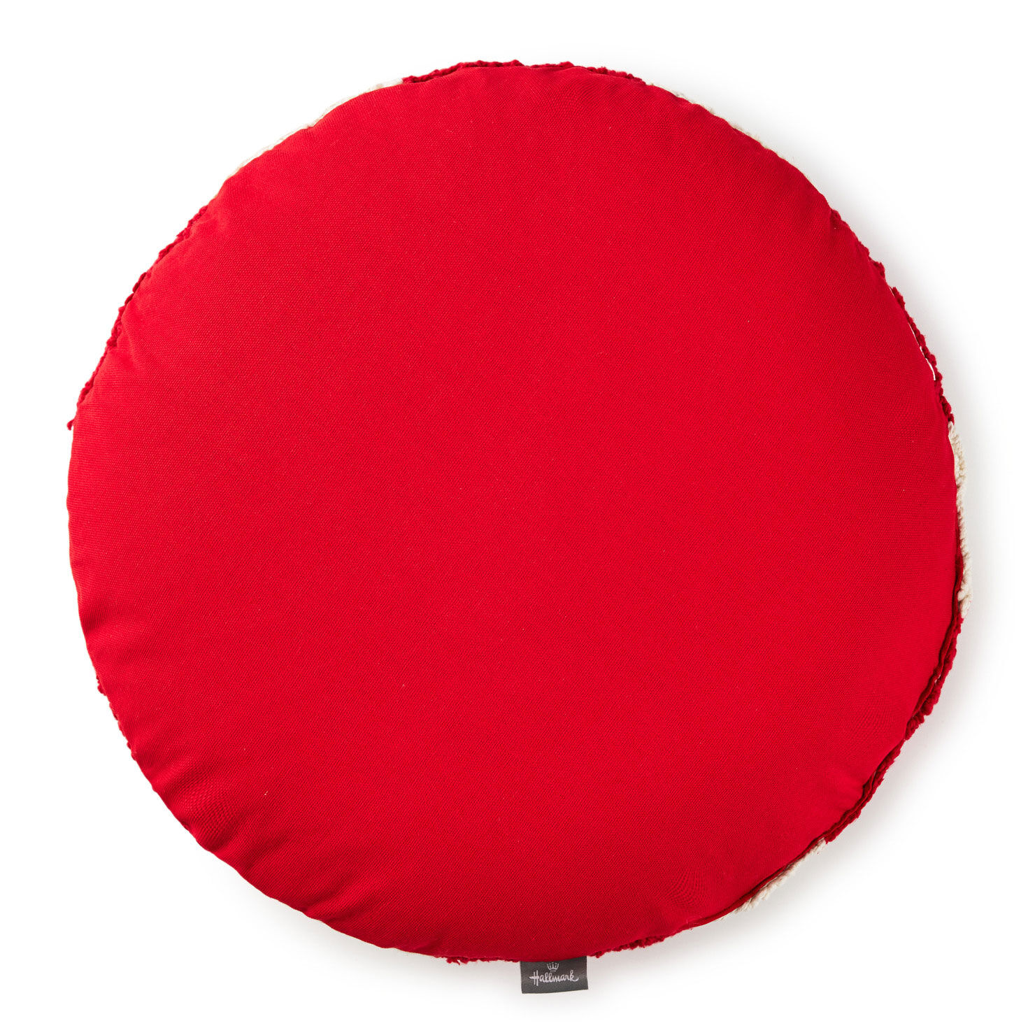 Red and White Round Peppermint Candy Throw Pillow Back image number 2
