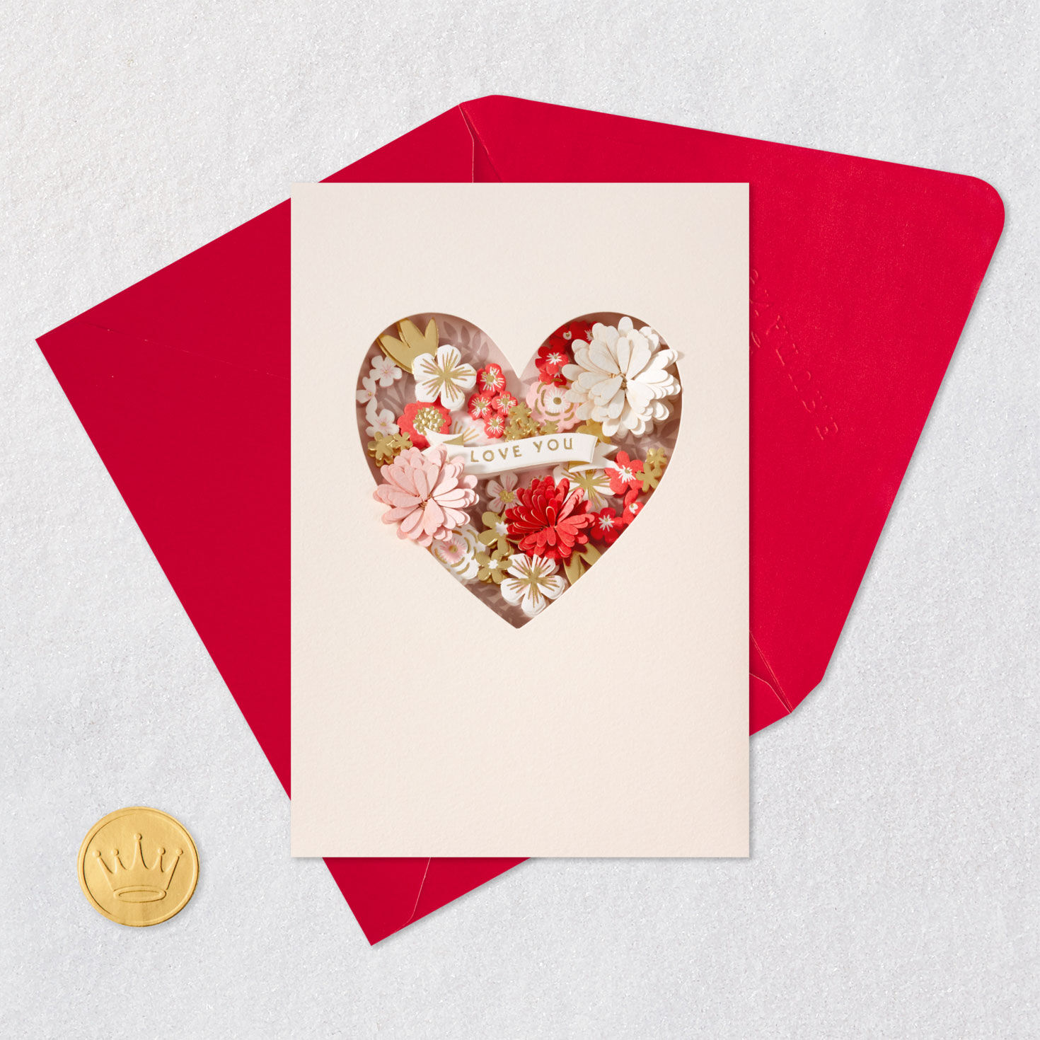 Heart and Flowers Love Valentine's Day Card Card Front with Envelope and Gold Seal image number 6