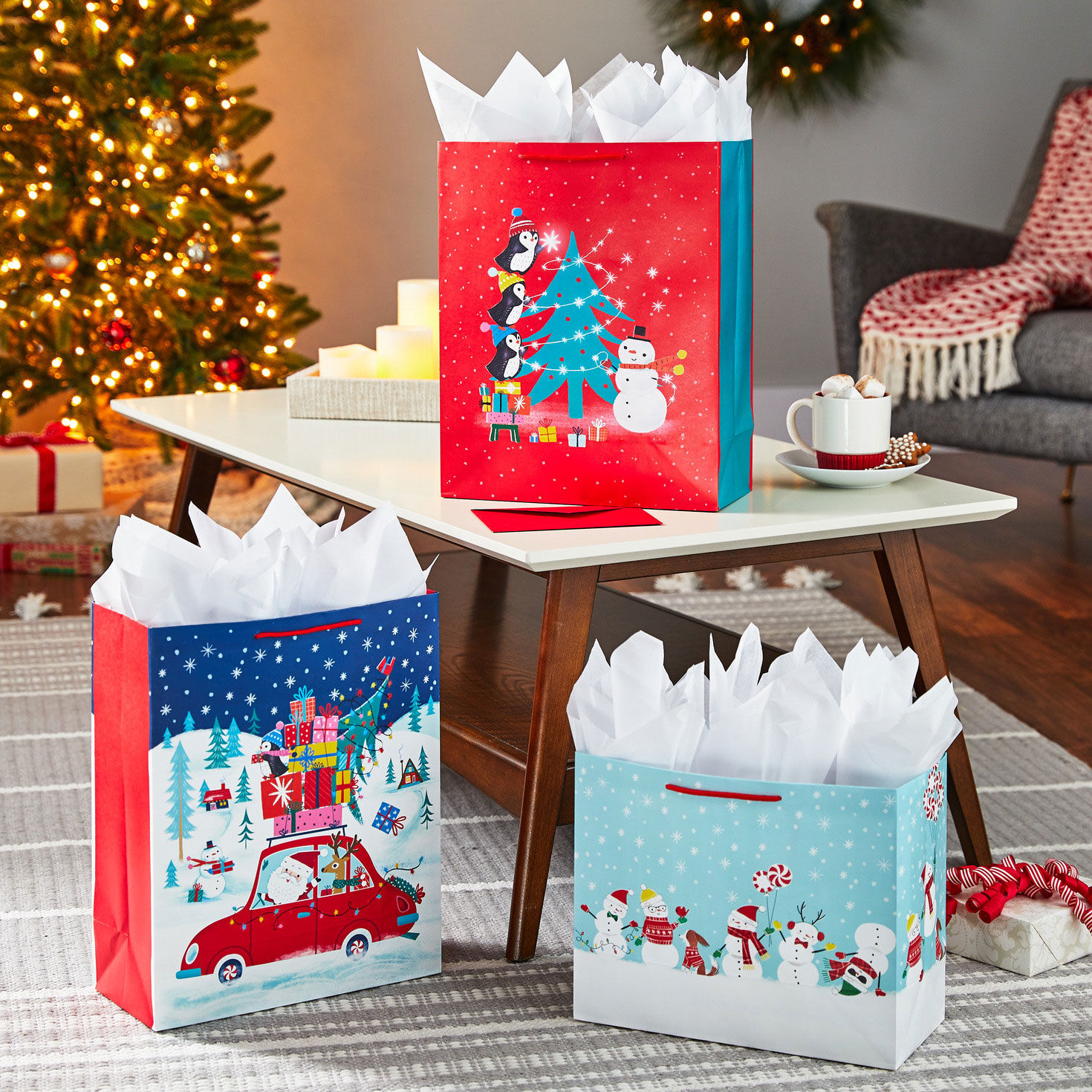 Winter Friends 3 Pack Assortment XL and Large Christmas Gift Bags Gift Bags Hallmark