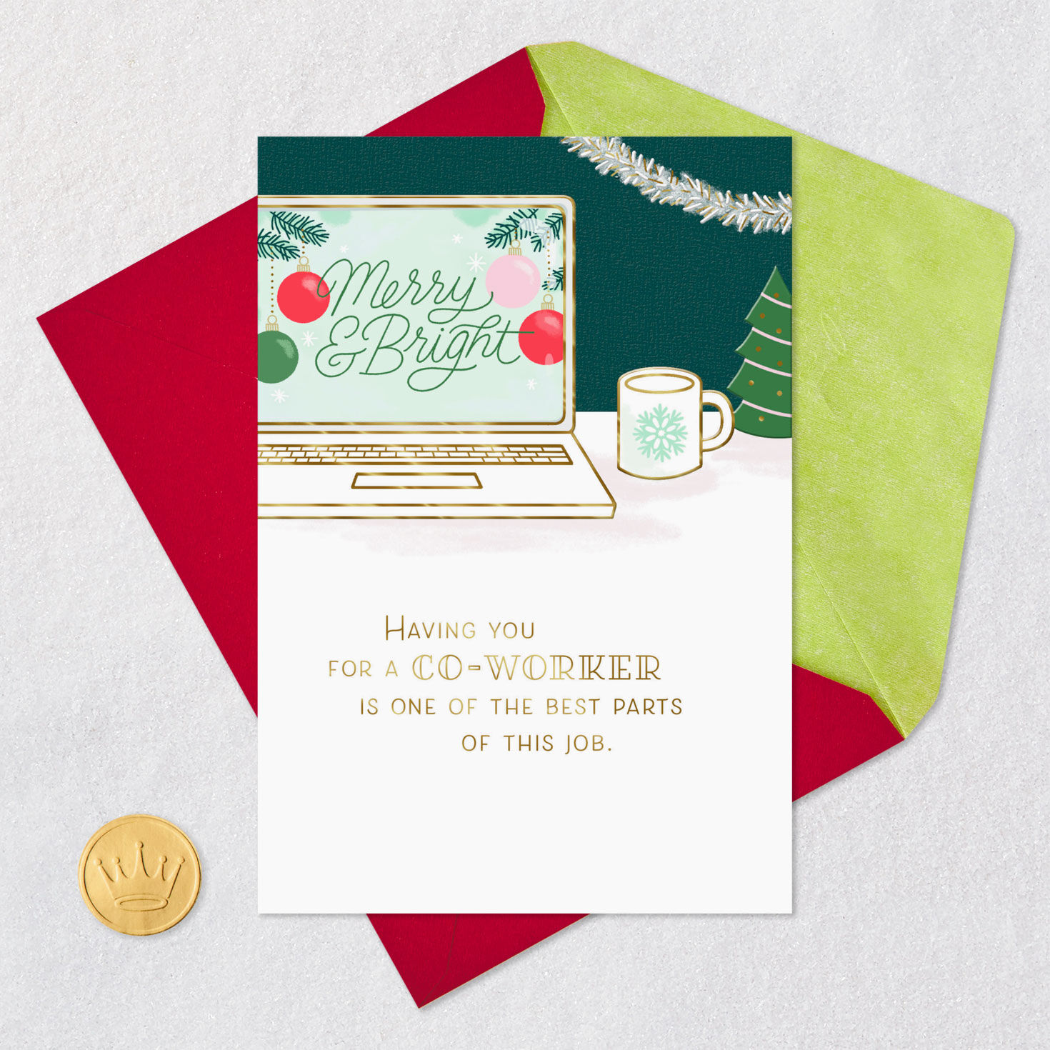 Laptop and Mug Christmas Card for Coworker Card Front with Envelope and Gold Seal image number 5