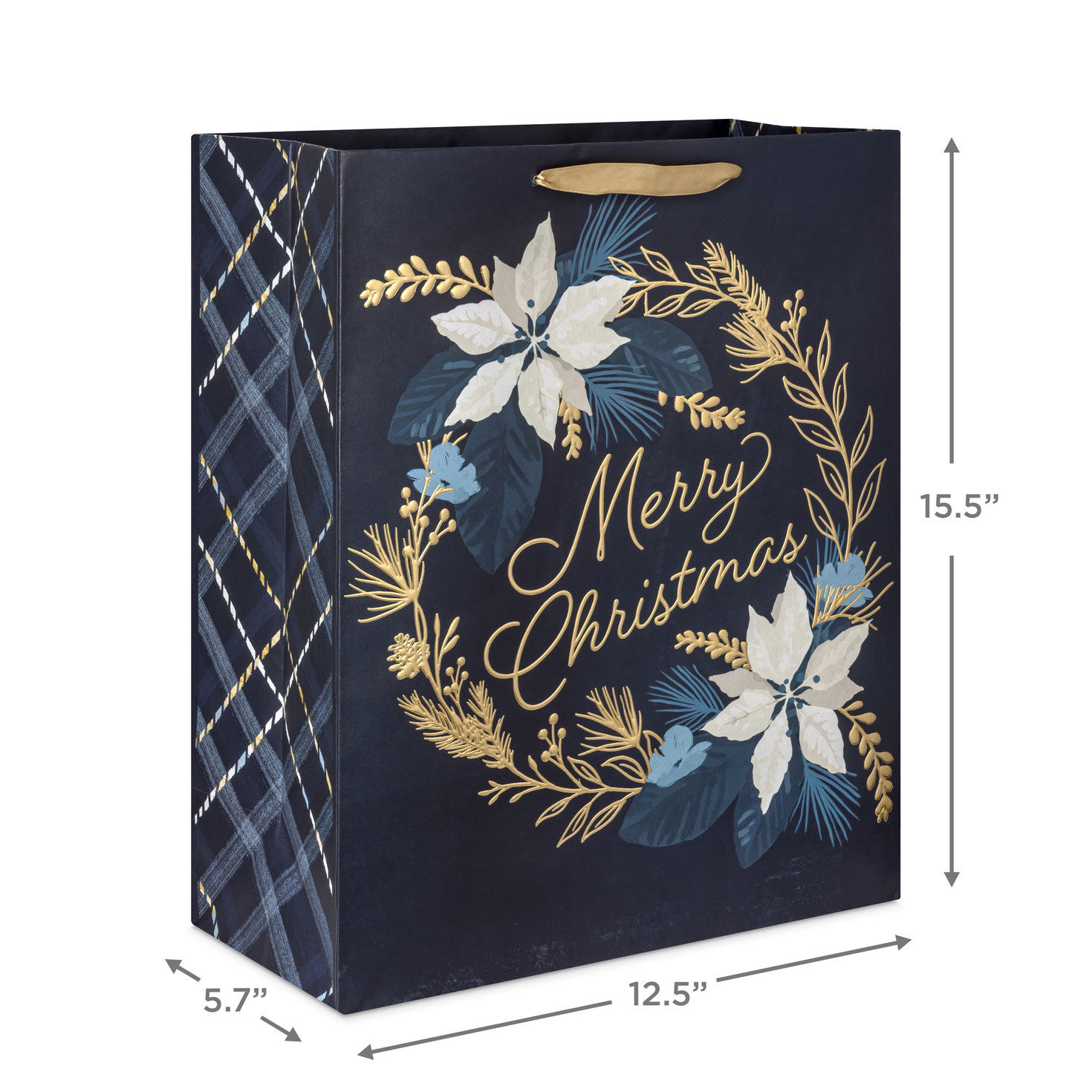 15.5 Merry Christmas Wreath on Navy Extra Large Gift Bag Gift Bags Hallmark