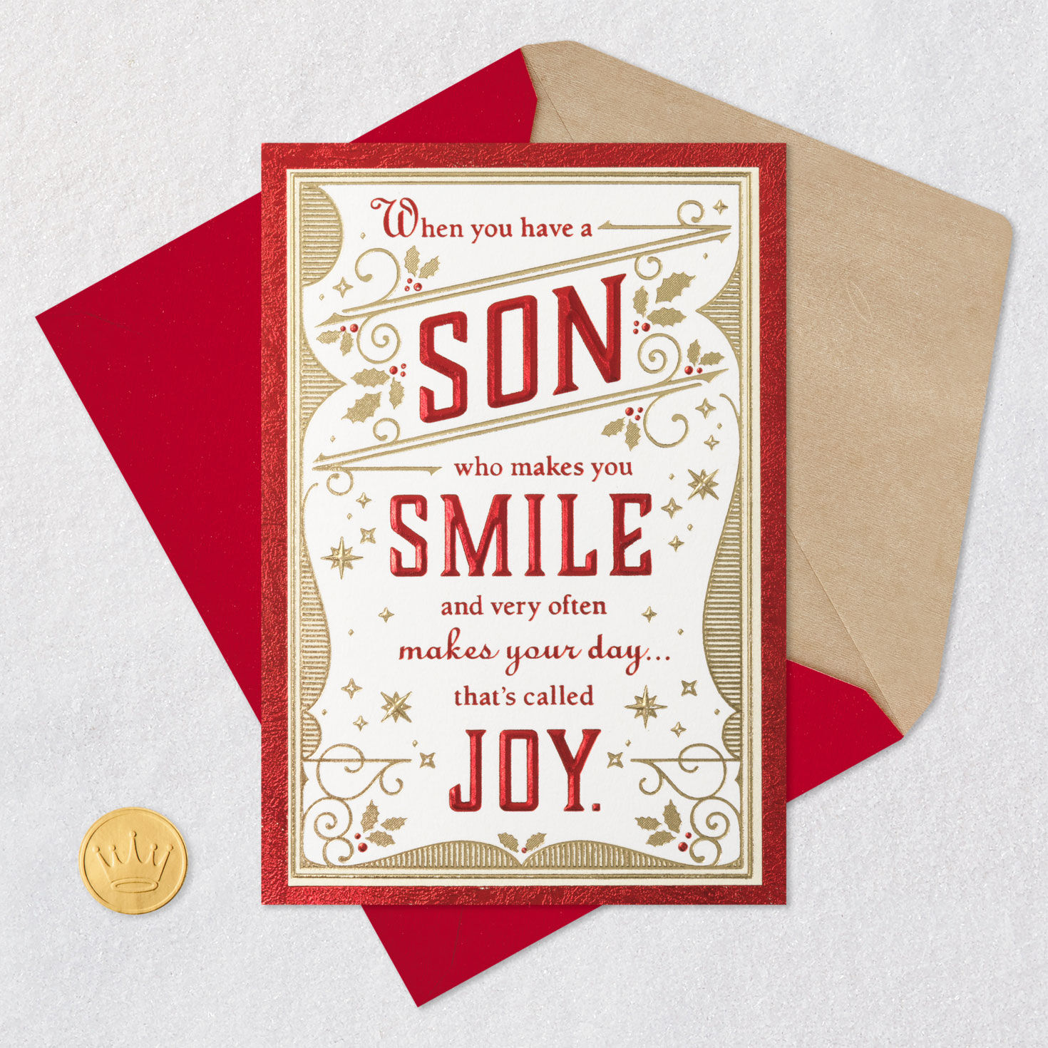 Joy, Pride and Love Christmas Card for Son Card Front with Envelope and Gold Seal image number 6