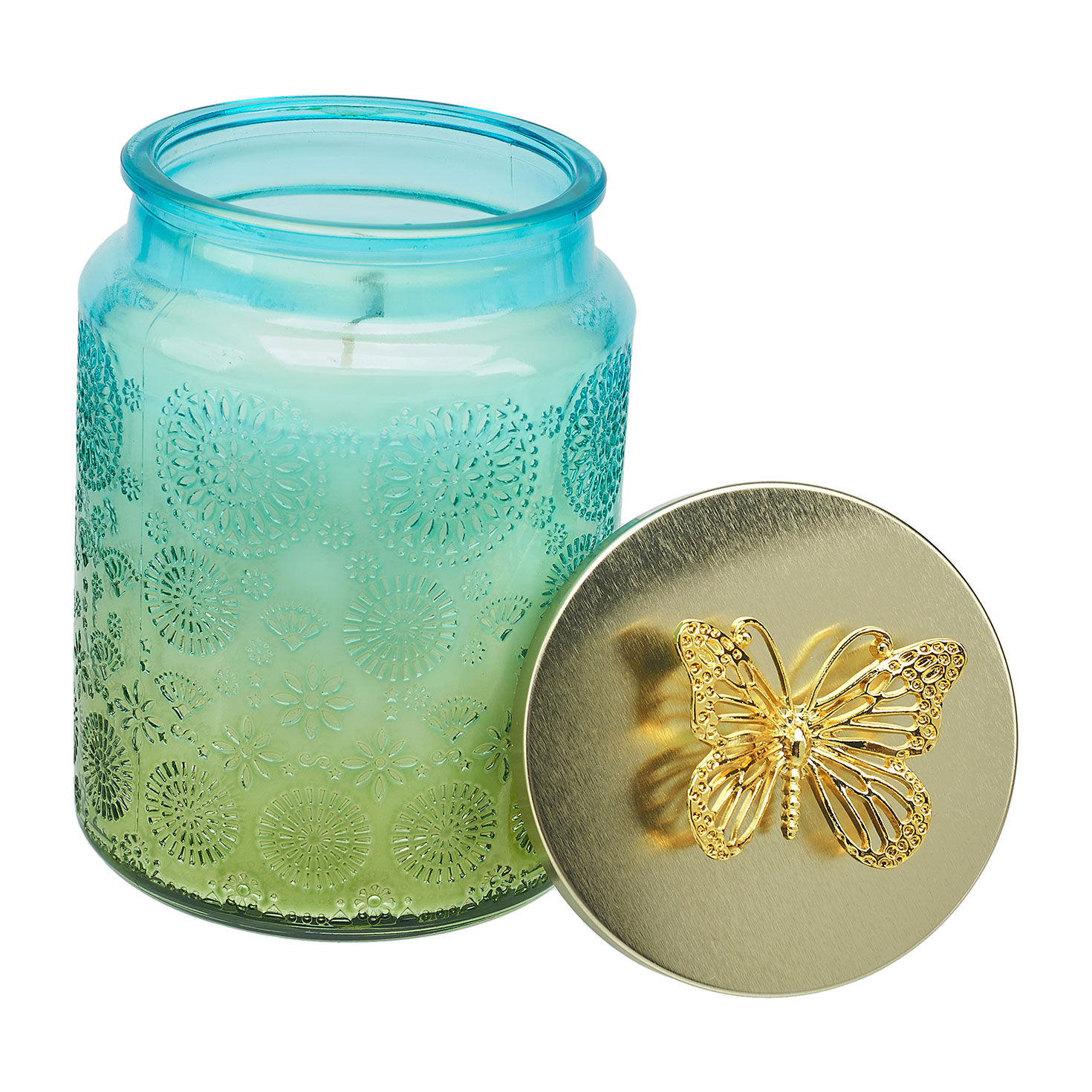 Rain Scented Candle in Blue Glass Jar front not lit image number 3