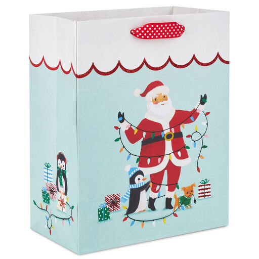 9.6" Santa With Christmas Lights Medium Gift Bag, 