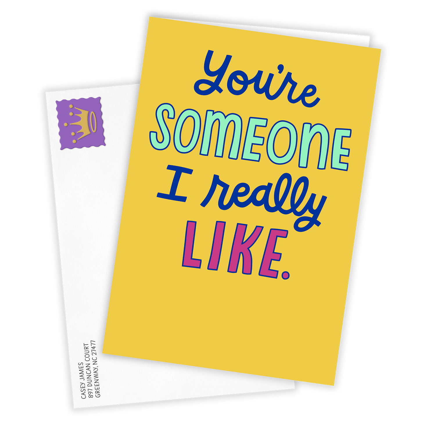 Colored Lettering on Yellow Funny Personalized Card Card Front with Envelope image number 2
