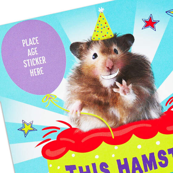 Tooting Hamster Customizable Kids Funny Birthday Card With Age Stickers, , large image number 4