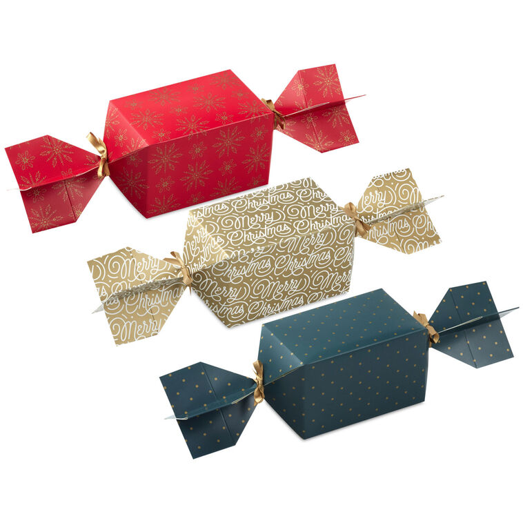 Black, Red and Gold 3-Pack Assortment Christmas Candy-Shaped Party Favor Boxes