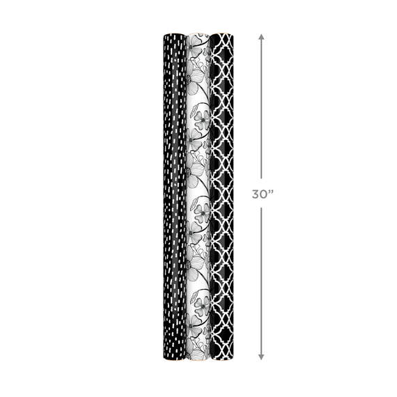 Black and White Prints 3-Pack Reversible Wrapping Paper, 75 sq. ft. total, , large image number 7