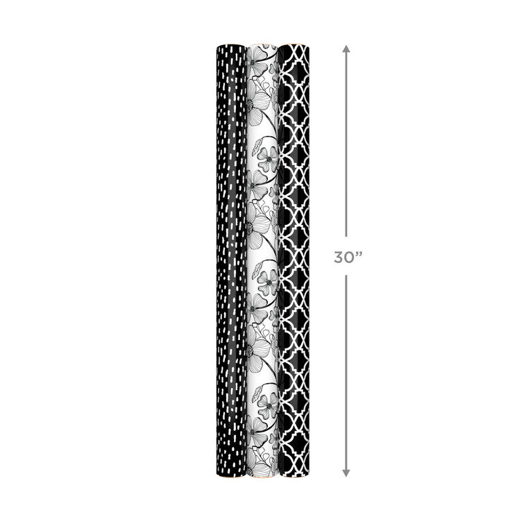 Black and White Prints 3-Pack Reversible Wrapping Paper, 75 sq. ft. total, , large image number 7