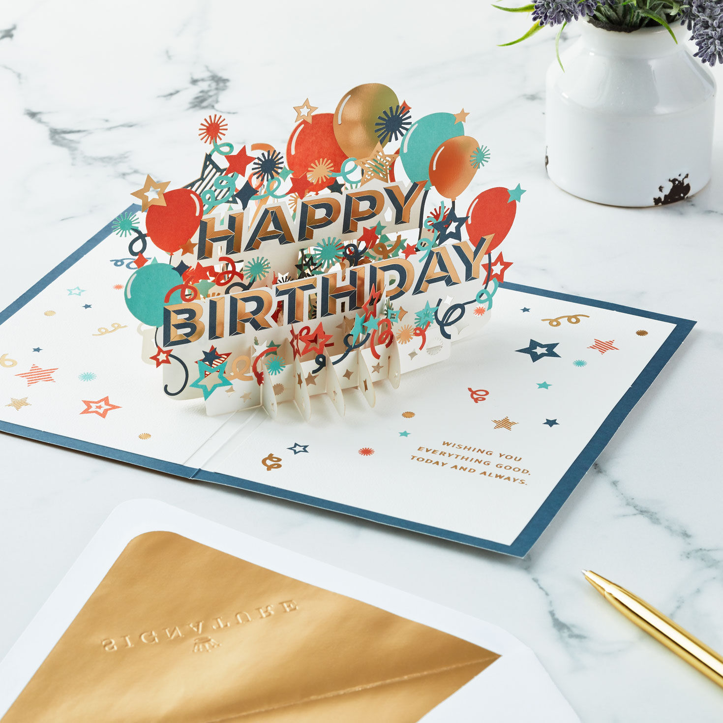 Pop-Up Party Celebration Birthday Card Open Card and Envelope with pen image number 8