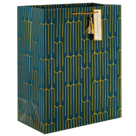 13" Gold Geometric on Teal Large Gift Bag, , large