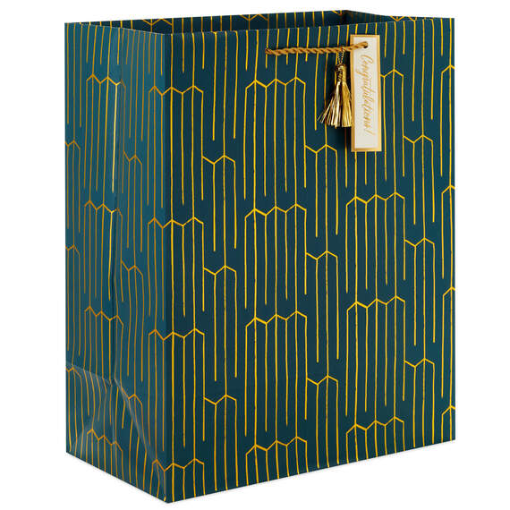 13" Gold Geometric on Teal Large Gift Bag, , large image number 1
